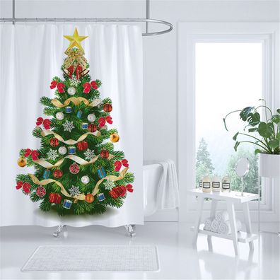 Christmas Tree 3D Duschvorhänge Weihnachten Badezimmer Shower Curtain mit 12 Ringen