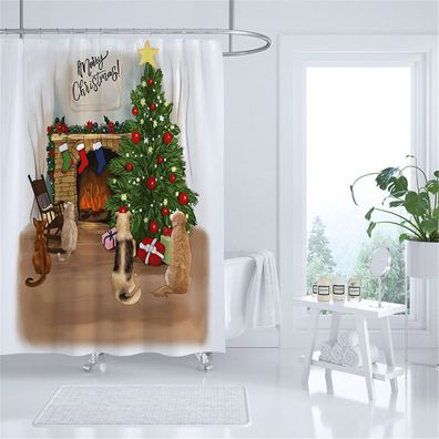 Christmas Decor 3D Duschvorhänge Weihnachten Badezimmer Shower Curtain mit 12 Ringen