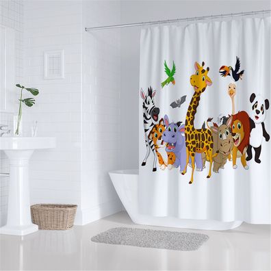 Tierisches Thema Duschvorhänge Giraffe Panda Badezimmer Shower Curtain mit 12 Ringen
