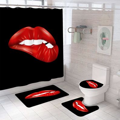 Rote Lippen 3D Duschvorhänge Persönlichkeit Badezimmer Shower Curtain mit 12 Ringen