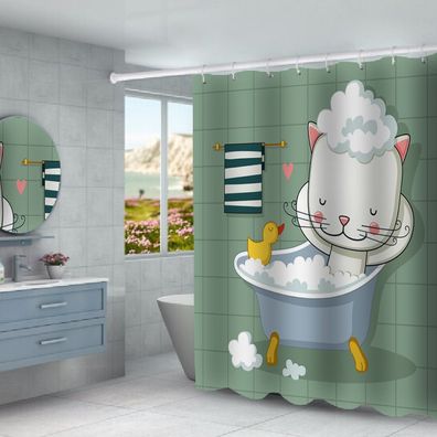 Cartoon Katze Druck Duschvorhänge Kawaii Badezimmer Shower Curtain mit 12 Ringen