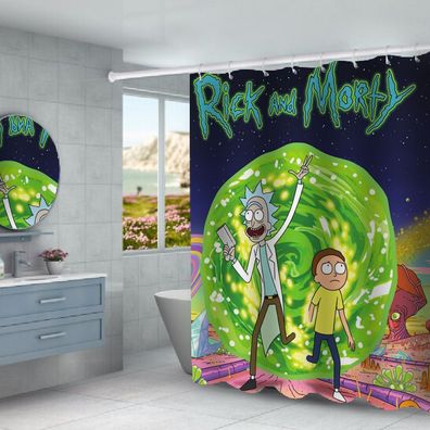 Rick and Morty Duschvorhänge 3D Druck Badezimmer Vorhang Shower Curtain mit 12 Ringen
