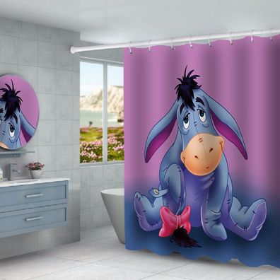 Winnie Pooh Eeyore Duschvorhänge 3D Druck Badezimmer Shower Curtain mit 12 Ringen