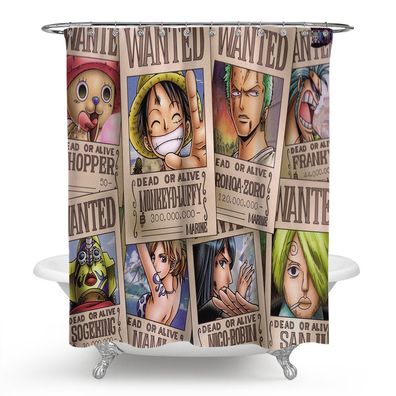 Anime One Piece Duschvorhänge Luffy Zoro Badezimmer Shower Curtain mit 12 Ringen
