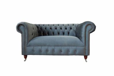 Graublaue Chesterfield Textil Sofa 2 Sitzer Sofa Polster Design Luxus Stoffsofas