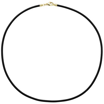 Halskette Kautschuk schwarz mit 333 Gelbgold 3 mm 45 cm Kautschukkette