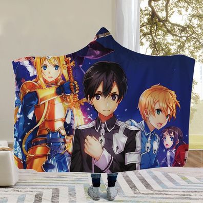 Sword Art Online Decke Flanell Fleece Blanket Kirigaya Yuuki Kapuzenumhang Nap Quilt