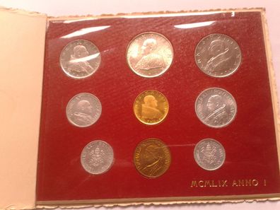 Original KMS 1959 Vatikan Papst Johannes XXIII. Anno I mit 100 Lire 1959 Vatikan Gold