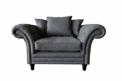 Grauer Chesterfield Design Sessel Couch Polster Luxus Textil Couchen 1 Sitzer