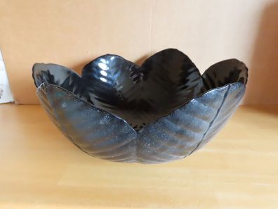 große Schüssel Obstschale schwarz Blätterform Glas / ca.14,5 cm H