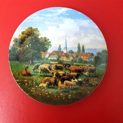 Vintage Seltmann Weiden Porzellan Wandteller "Ziegen und Scharfen auf der Dorfweide"