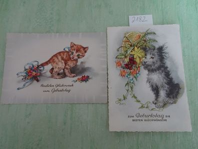 2 alte Postkarten AK EAS Schwerdtfeger 9415 9406 Germany Hund Katze Geburtstag