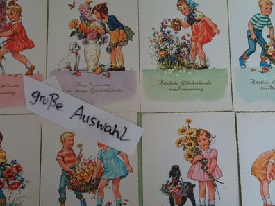 alte Postkarten AK Anco Serie 120 Kinder Namenstag Geburtstag Schrift geprägt