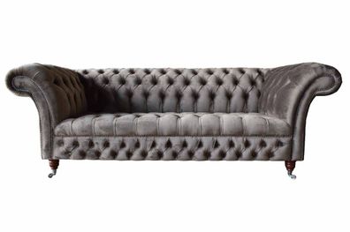 Englische Chesterfield Sofa Couch Büro Möbel Dreisitz Samt 230cm Taupe