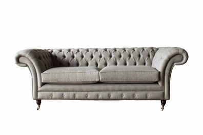 Englische Chesterfield Sofa Couch Büro Möbel Dreisitz Samt 230cm Grau