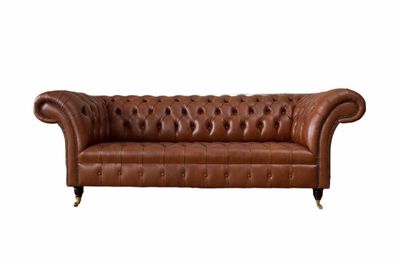 Chesterfield Sofa 3 Sitzer Braun Modern Polster Leder Wohnzimmer Design