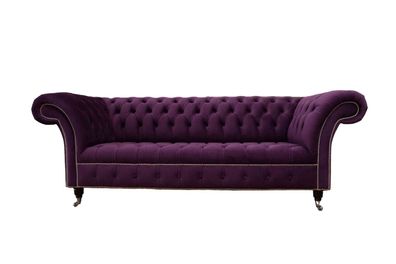 Lila Chesterfield Sofa 3 Sitzer Chesterfield Designer Couch Textil Stoff