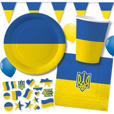 Ukraine - Geschirr Deko für Länder Party Blau Gelb Flagge Mottoparty Dekoration