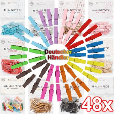 48 Mini Klammern Wäscheklammern Miniklammern Holz 25mm Deko Basteln Viele Farben