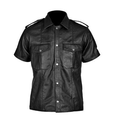 Herren Police Style Taschen Lamm Leder Napa mit kurzen Ärmeln Shirt Fashion