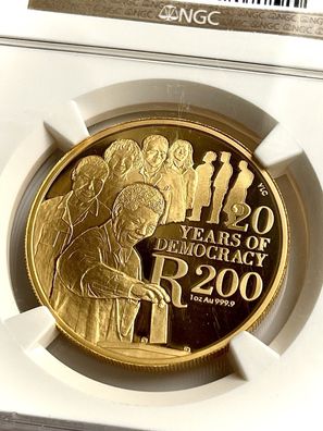 Südafrika Protea - 2014 - Nelson Mandela - 20 Jahre Demokratie - 200 Rand - NGC PF70