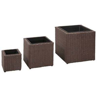 Garten-Hochbeet 3-tlg. Poly Rattan Braun