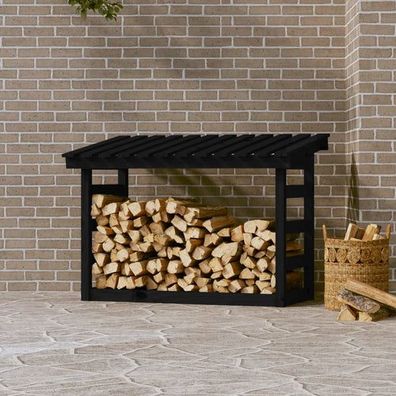 Kaminholzregal Schwarz 108x64,5x78 cm Massivholz Kiefer