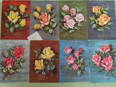 8 alte Postkarten AK Anco Serie 138 Blumen wie gemalt sign Momo ? Geburtstag