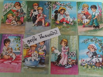 sehr alte Postkarten AK Anco Serie 11/61 Kinder & ihre Tiere Hund Katze Geburtstag