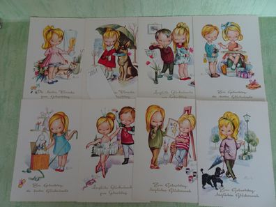 8 alte Postkarten AK Anco Serie 125 Germany Pacita Kinder Zum Geburtstag