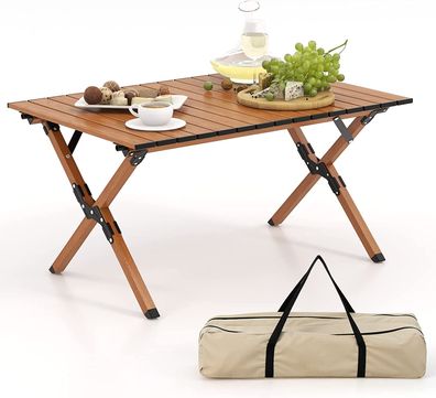Faltbarer Campingtisch aus Aluminium, Aufrollbarer Picknicktisch mit Holzoptik
