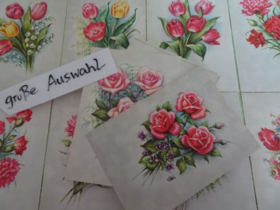 alte Postkarten AK Anco Germany Serie 115 Blumen wie gemalt Rosen Tulpen Nelken SETs