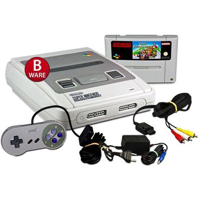 SNES Konsole (#B-Ware) + alle Kabel + Ähnlicher Controller + Spiel Super Mario Kart