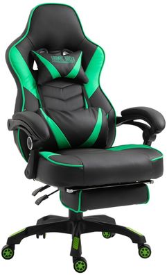 Gaming Stuhl schwarz/ grün 136 kg belastbar Kunstleder Bürostuhl Gamer Zocker NEU