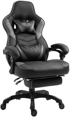 Gaming Stuhl schwarz/ grau 136 kg belastbar Kunstleder Bürostuhl Gamer Zocker NEU