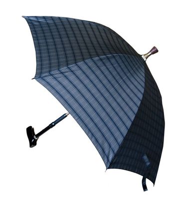 Gehstock mit Schirm, höhenverstellbar, Regenschirm, Regen, Farbe Karo dunkel