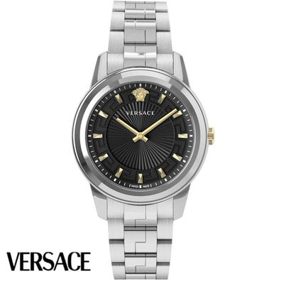Versace VEPX01121 Greca schwarz silber Edelstahl Armband Uhr Damen NEU