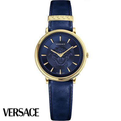 Versace VE8103721 V-Circle Lady gold blau Leder Armband Uhr Damen NEU