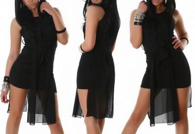 SeXy Miss Damen high low Chiffon Mini Kleid Stretch Dress UK 8 34 schwarz Neu