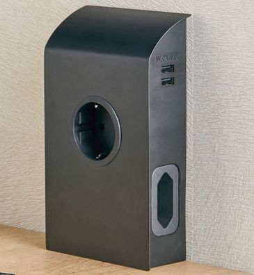 Küchensteckdose mit USB A, Unterbausteckdose schwarz matt, 3680 W