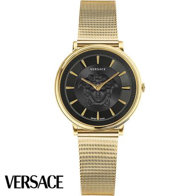 Versace VE8102119 V-Circle Lady schwarz gold Edelstahl Armband Uhr Damen NEU