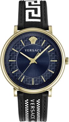 Versace VE5A01821 V-Circle Greca Edition blau gold schwarz weiss Herren Uhr NEU