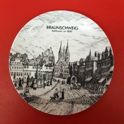 Vintage Porzellan Wandteller Altenkunststadt "Braunschweig Kohlmarkt um 1840"