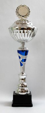 Pokal silber/ blau mit Lorbeerkranz 57 cm