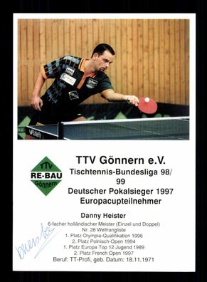 Danny Heister Tischtennis Autogrammkarte Original Signiert + A 227698