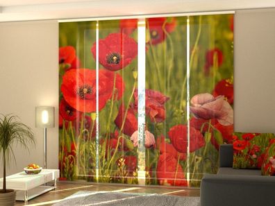 Foto-Schiebegardine rote Mohnblumen, Flächenvorhang mit Motiv, Fotodruck, auf Maß