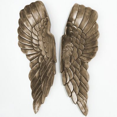 cagü: XL Design Wanddeko Flügelpaar Flügel WINGS Bronze-Silber Aluminium 65cm
