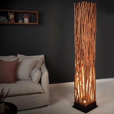 Design Stehlampe PALU Longang-Holz handgefertigt mit LED Beleuchtung 173cm