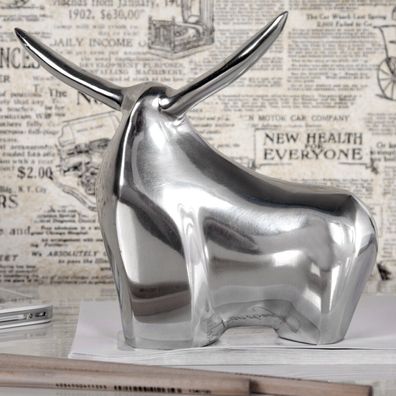 cagü: DESIGN DEKO Skulptur Briefbeschwerer STIER [HECTOR] SILBER Aluminium 17cm