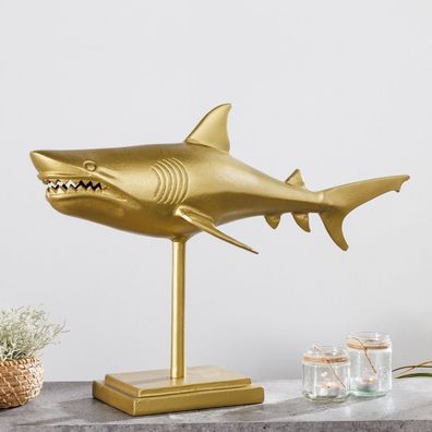 cagü: Design Deko Skulptur Tigerhai Hai NICO Gold mit Standfuß Aluminium 68cm